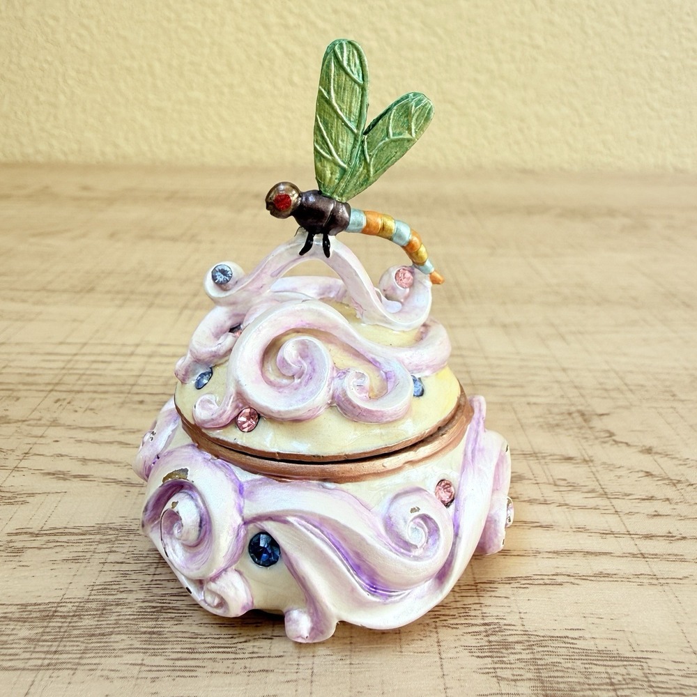 Vintage Westland Giftware Pink Dragonfly Bug Enamel Magnetic Hinge Trinket‎ Box